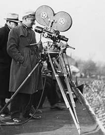 movie camera on Michigan Stadium press box roof